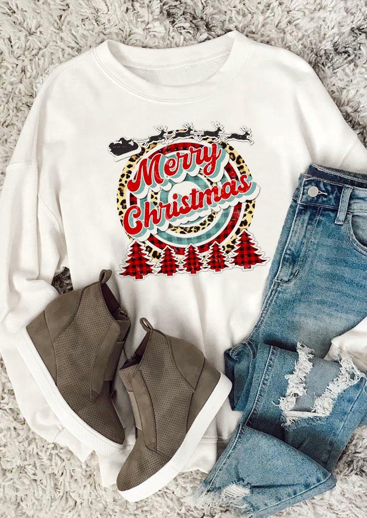 

Sweatshirts Merry Christmas Leopard Buffalo Plaid Tree Sweatshirt in White. Size