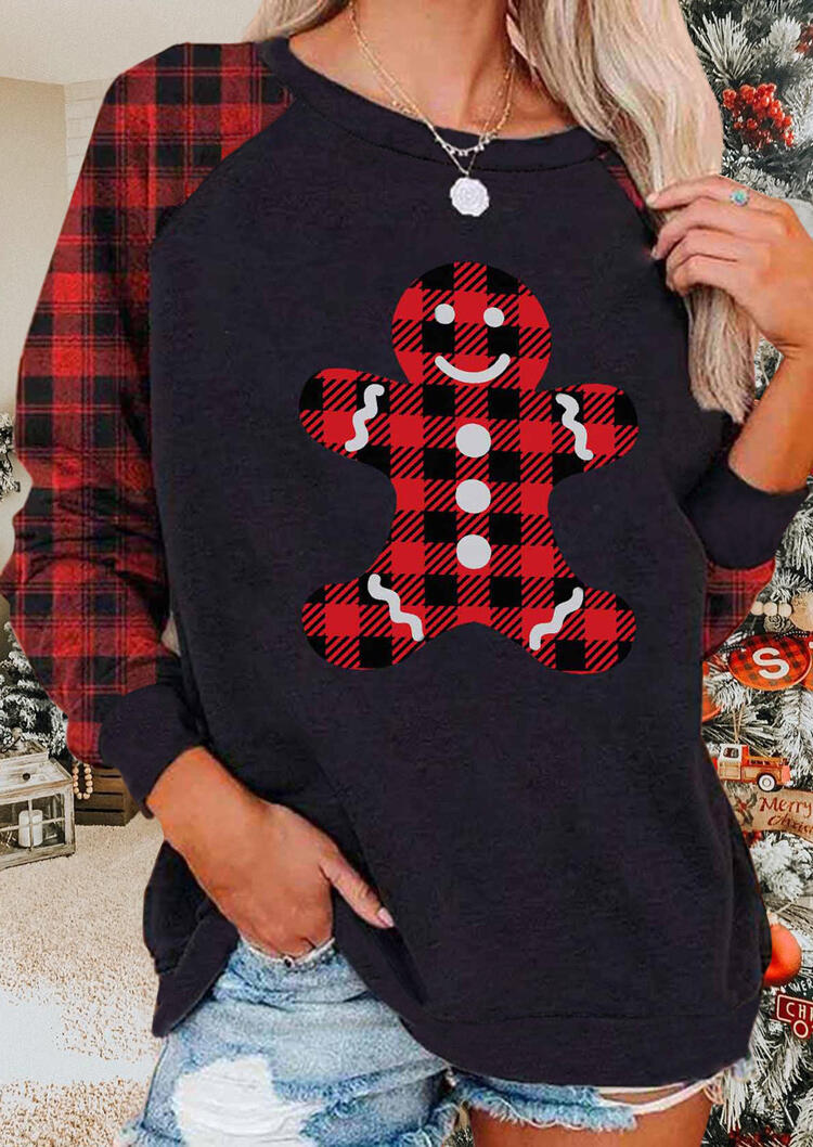 

Sweatshirts Gingerbread Man Buffalo Plaid Pullover Sweatshirt in Black. Size: ,M