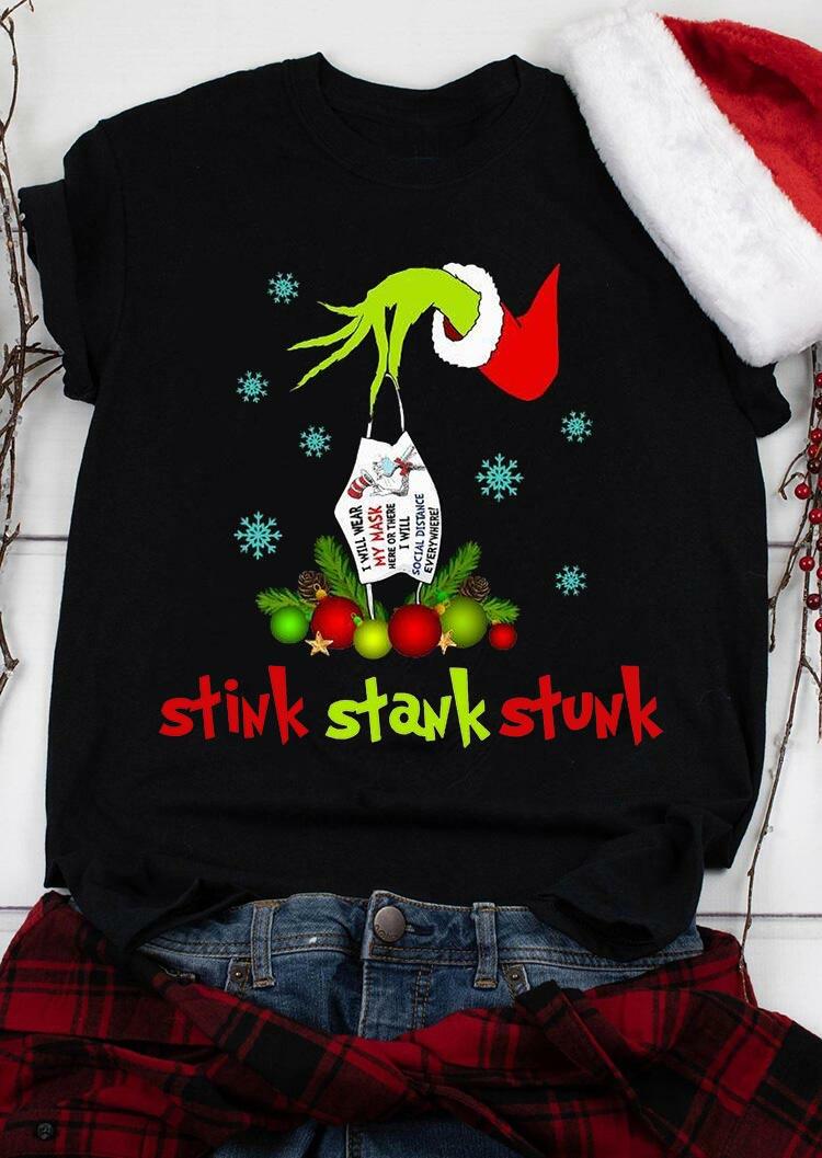 

T-shirts Tees Christmas Snowflake Stink Stank Stunk Grinch Hand T-Shirt Tee in Black. Size: ,M,XL