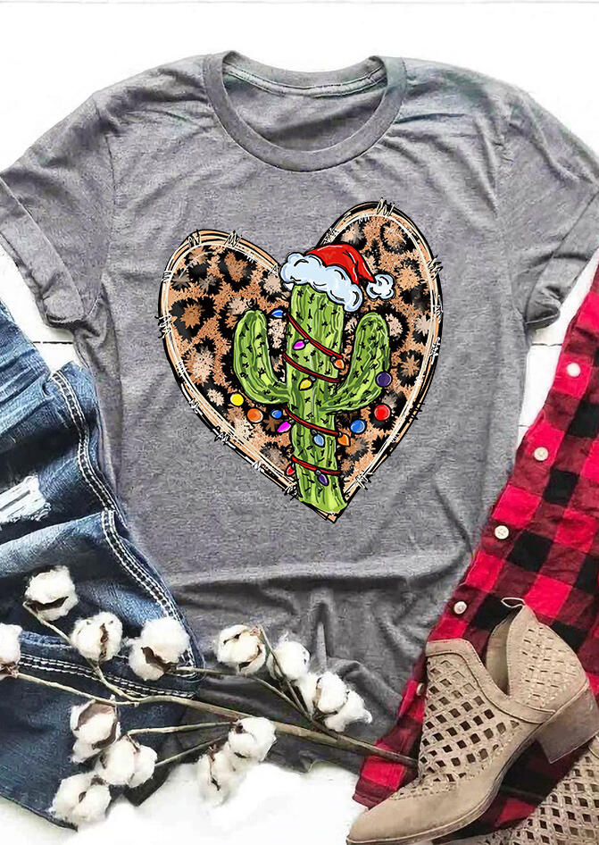 

T-shirts Tees Leopard Heart Cactus T-Shirt Tee in Dark Grey. Size