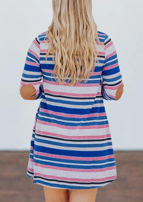 

Mini Dresses Colorful Striped Elbow Patch Mini Dress in Multicolor. Size: L,M,,XL