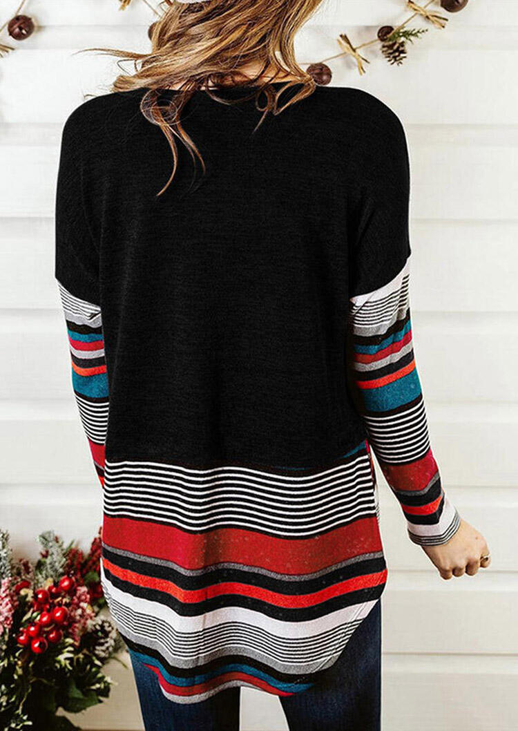 

Blouses Mama Bear Colorful Striped Drop Shoulder Blouse in Black. Size: ,M,L