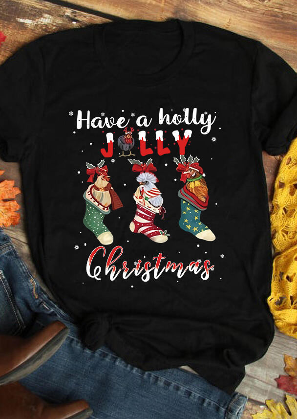 

Tees T-shirts Have A Holly Jolly Christmas Chicken T-Shirt Tee in Black. Size: S,M,,XL