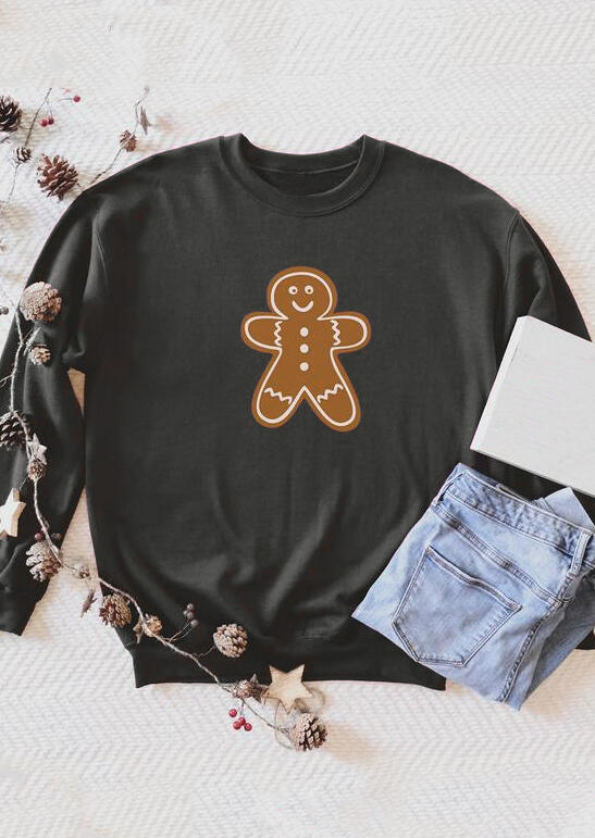 Gingerbread Man Long Sleeve Pullover Sweatshirt - Black