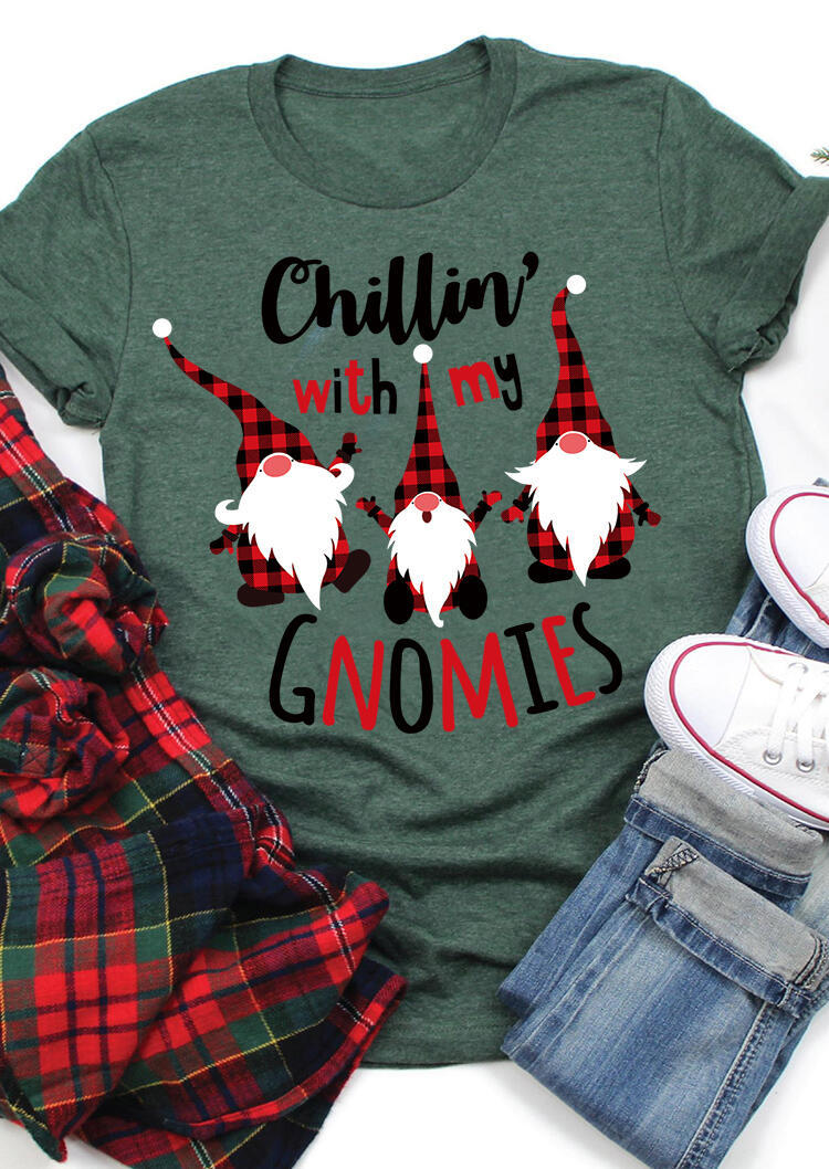 T-shirts Tees Chillin' With My Gnomies Plaid T-Shirt Tee in Green. Size: M,S
