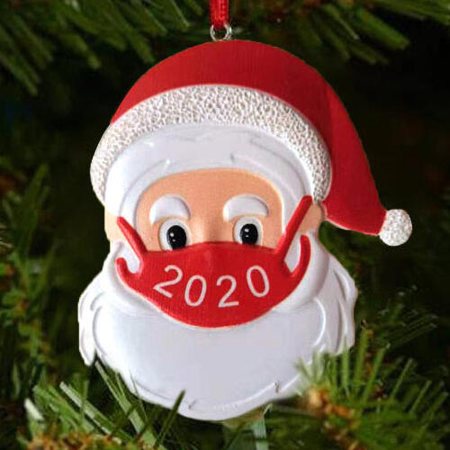 

Christmas Decoration 2020 Santa Wearing A Mouth Shield Christmas Tree Ornament in Red. Size