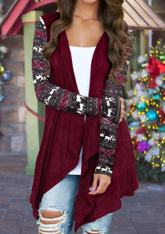 

Cardigans Reindeer Asymmetric Open Front Cardigan in Burgundy. Size
