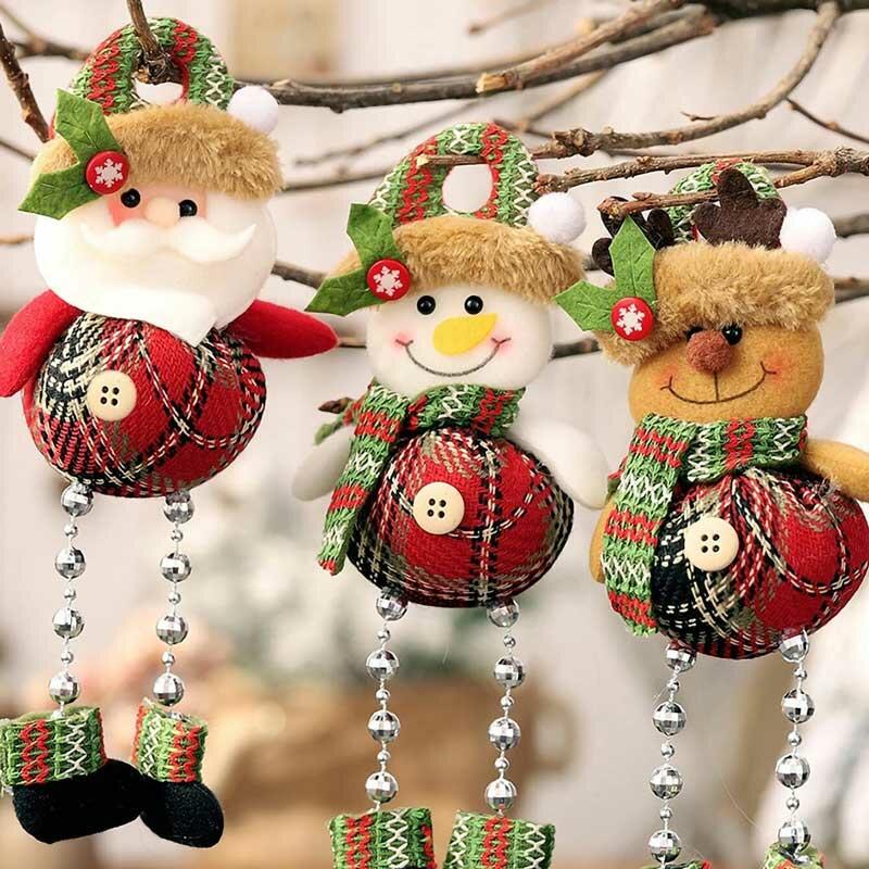 

Christmas Decoration Santa Snowman Reindeer Plaid Christmas Tree Hanging Ornament in Pattern3. Size