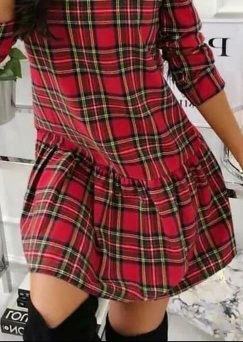 

Mini Dresses Plaid Ruffled Long Sleeve Mini Dress in Red. Size: S