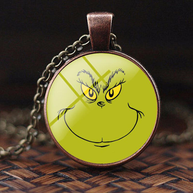 

Necklaces Christmas Grinch Cartoon Round Pendant Necklace in Red. Size