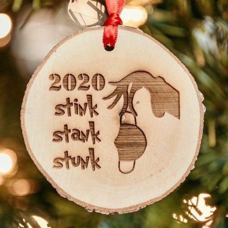 

Christmas Decoration 2020 Stink Stank Stunk Grinch Hand Christmas Tree Wooden Hanging Ornament in Brown. Size