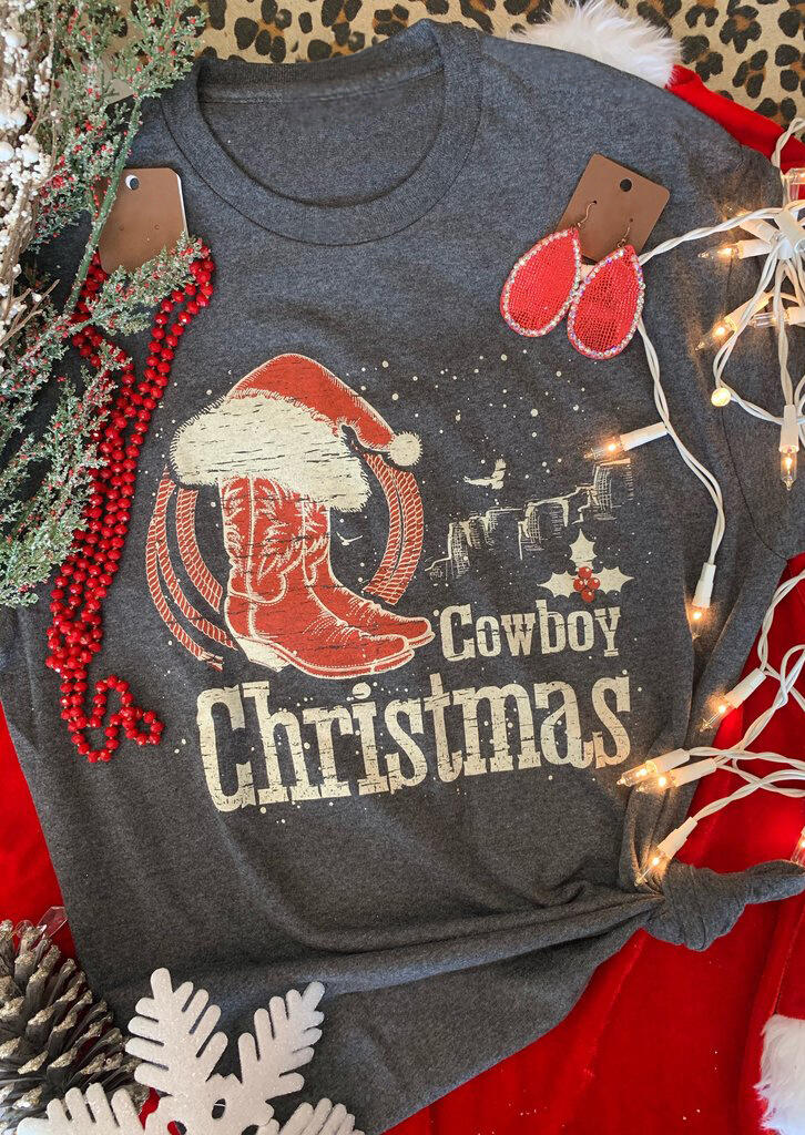 

Tees T-shirts Cowboy Christmas Hat Boots T-Shirt Tee in Gray. Size