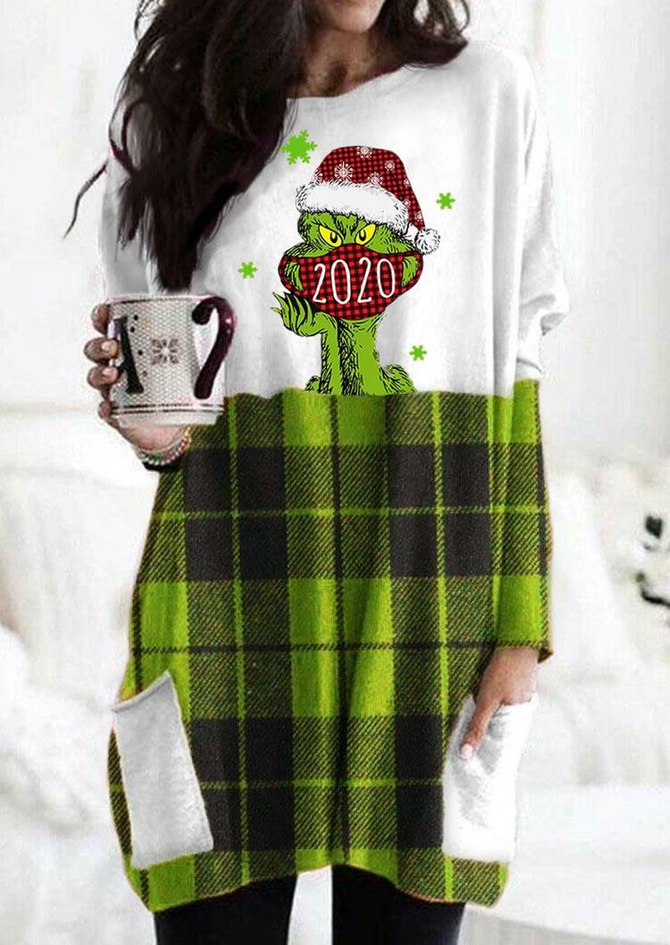 

Mini Dresses Christmas Grinch 2020 Plaid Pocket Mini Dress in Plaid. Size: ,M,L,XL