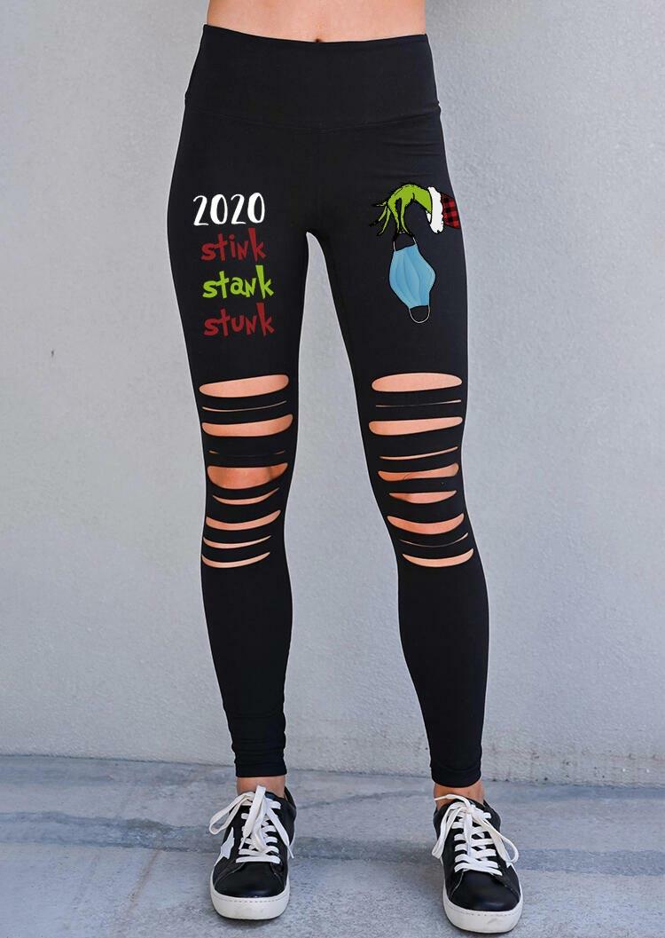 

Leggings Christmas 2020 Stink Stank Stunk Grinch Hollow Out Leggings in Black. Size: ,M,L,XL
