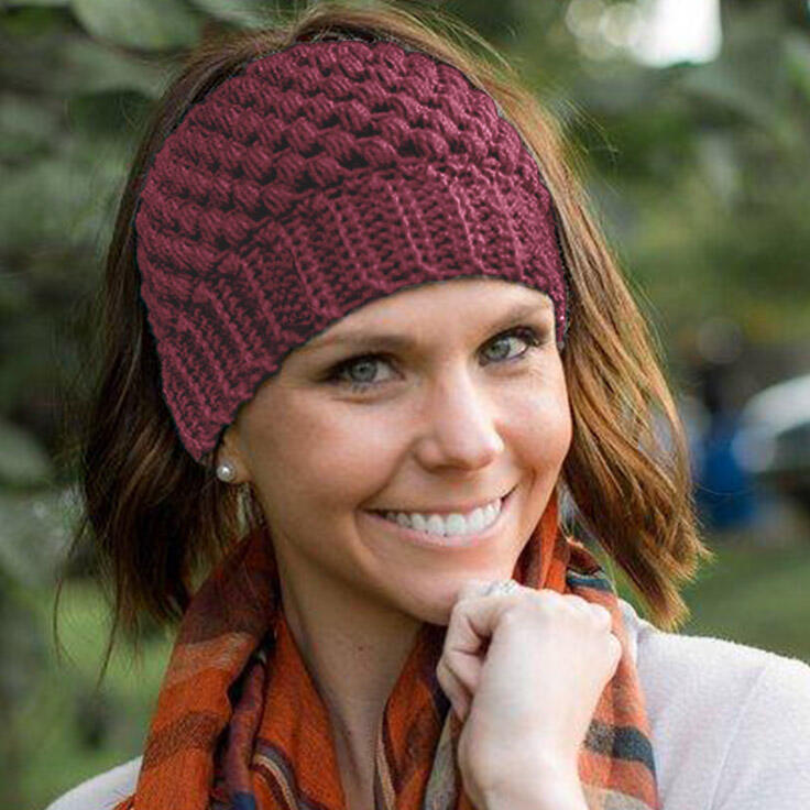 

Hats Warm Stretch Knitted Ponytail Beanie Hat in Cameo Brown. Size