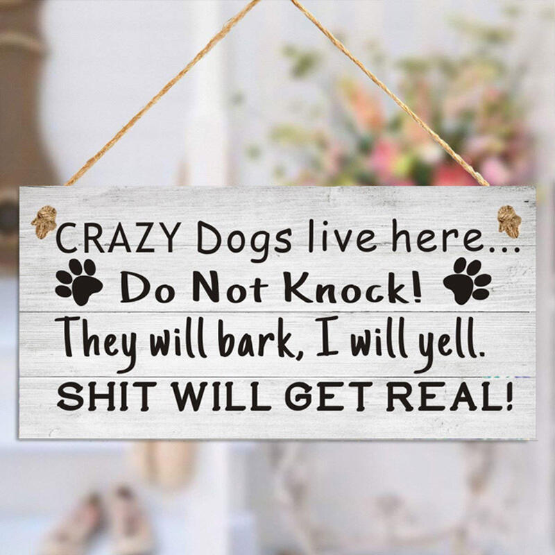 

Christmas Decoration Crazy Dogs Live Here Christmas Wood Plank Hanging Sign in Multicolor. Size