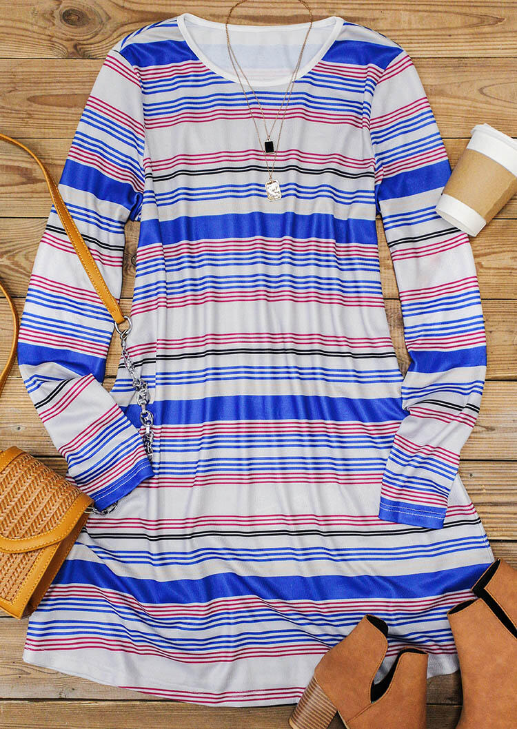 Colorful Striped Elbow Patch Mini Dress