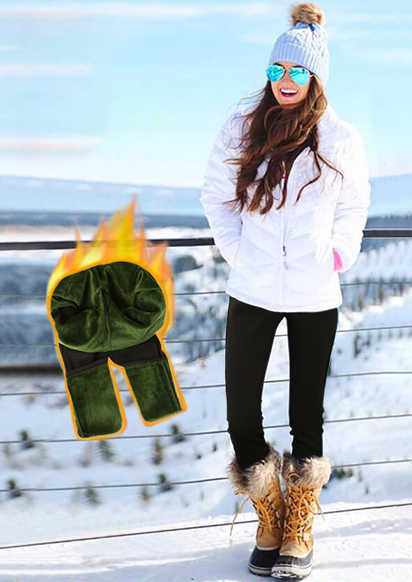 

Leggings Thickened Warm Pocket Fleece Lined High Waist Leggings in Black. Size