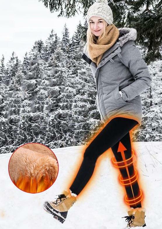 

Leggings Winter Thickened Warm Pocket High Waist Fleece Leggings in Black. Size