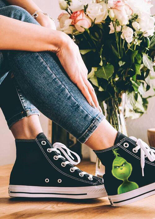 

Sneakers Christmas Grinch Lace Up High Top Canvas Sneakers in Black. Size