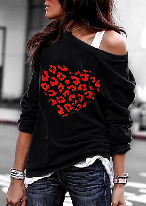 

Sweatshirts Leopard Love Heart Long Sleeve Pullover Sweatshirt in Black. Size