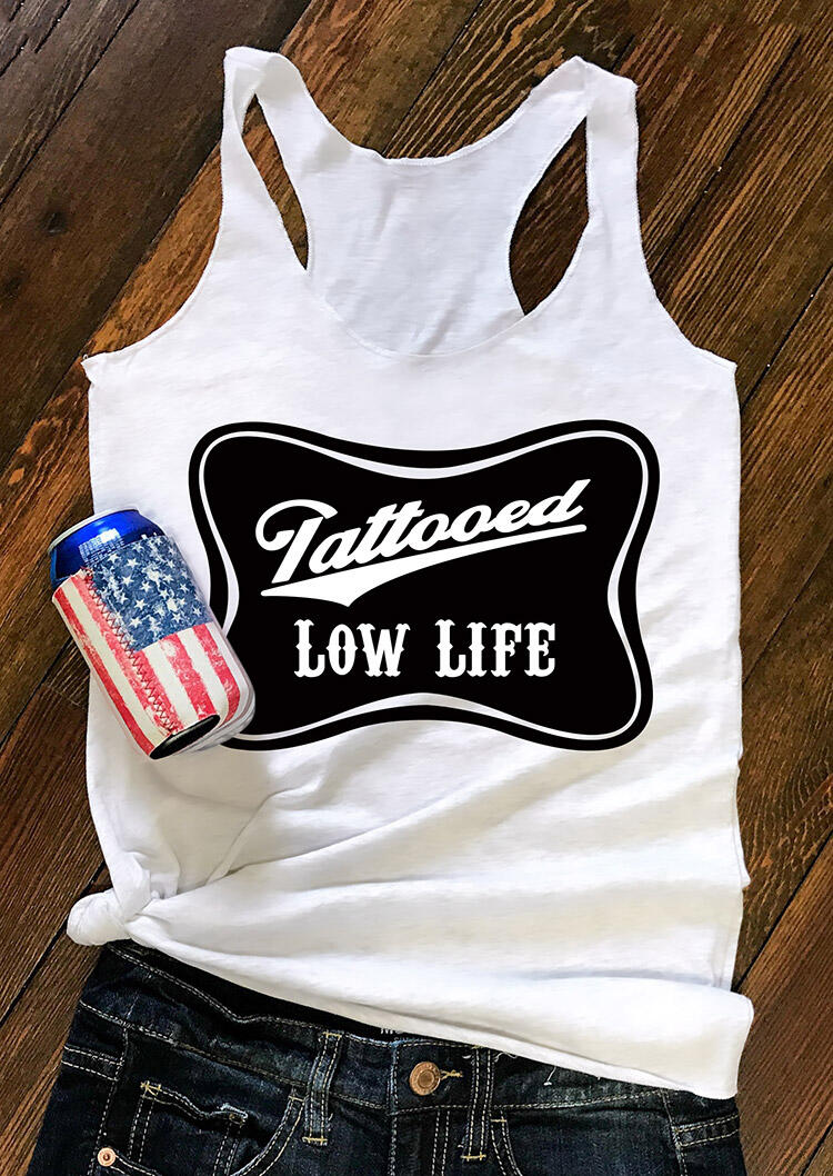 

Tank Tops Tattooed Low Life Casual Racerback Tank Top in White. Size