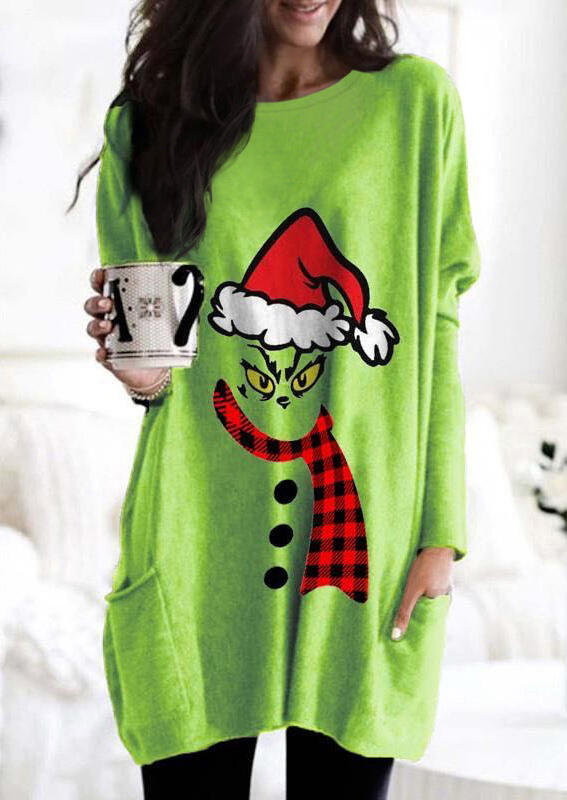 

Mini Dresses Plaid Snowman Pocket Mini Dress in Green. Size: L,,XL