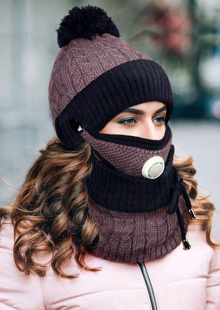 

Hats 2Pcs Warm Thickened Knitted Beanie Hat And Scarf Set in Cameo Brown. Size