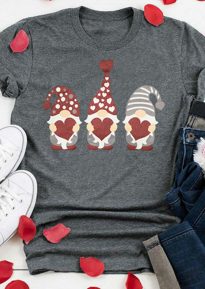 

T-shirts Tees Gnomies Heart O-Neck T-Shirt Tee in Gray. Size
