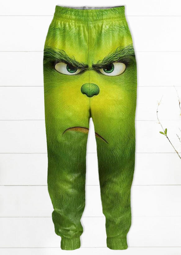 

Pants Christmas Grinch Elastic Waist Casual Pants in Green. Size: S,M,,XL