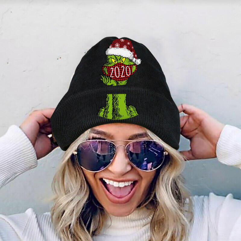 

Hats Christmas Grinch Plaid 2020 Warm Knitted Hat in Black. Size