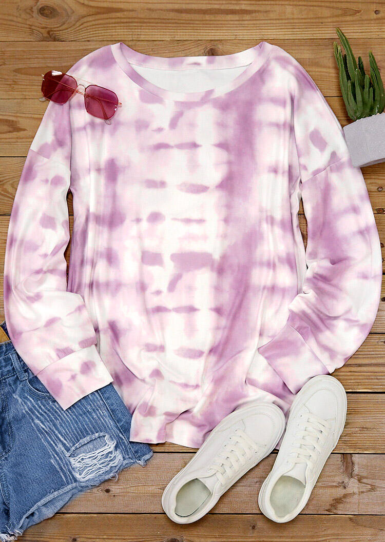 

Blouses Tie Dye Gradient Long Sleeve O-Neck Blouse in Multicolor. Size