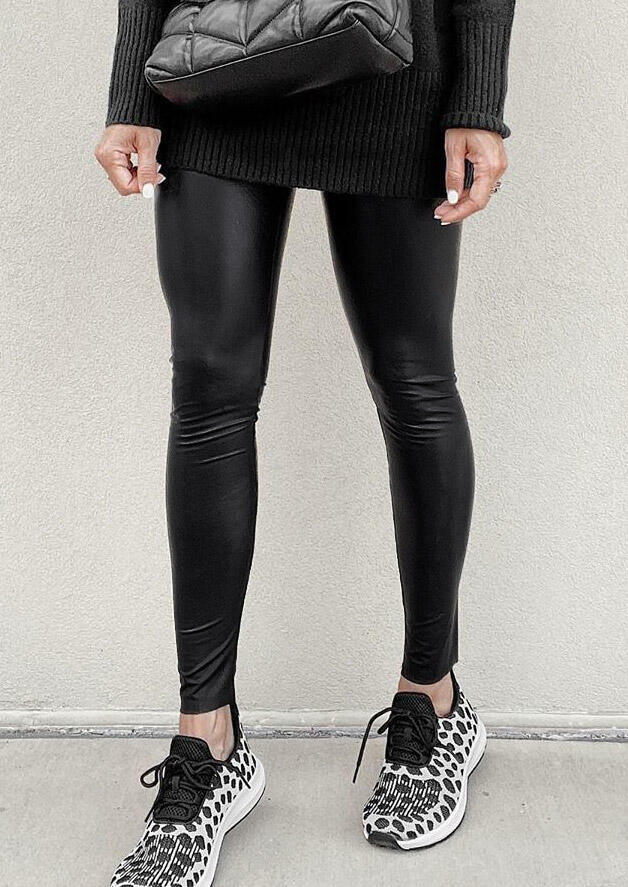 

Leggings Winter Warm Faux Leather Stretchy Tight Leggings in Black. Size: ,L,XL