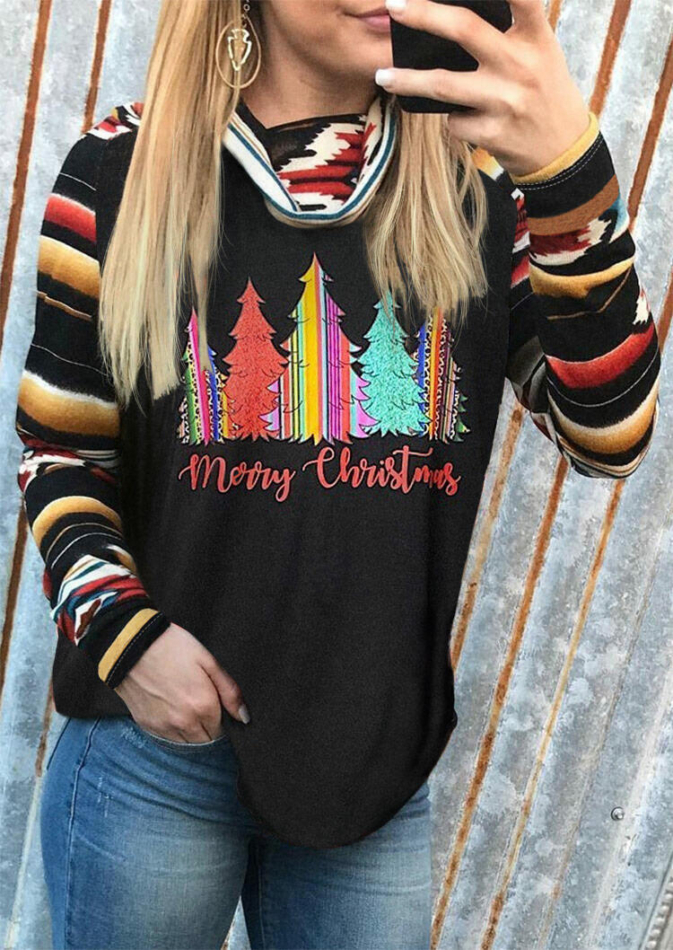 

Sweatshirts Merry Christmas Trees Serape Striped Pullover Sweatshirt in Black. Size: S,M,,XL