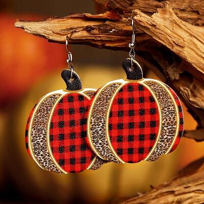 

Earrings Leopard Buffalo Plaid Polka Dot Pumpkin Earrings in Orange,Yellow. Size