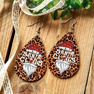 

Earrings Christmas Santa Claus Leopard Water Drop Earrings in Leopard. Size