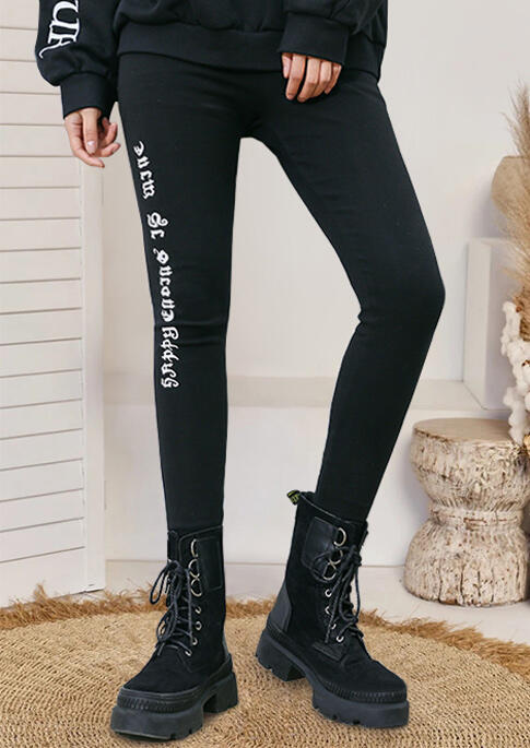 

Leggings Winter Warm Letter Graphic Elastic Waist Leggings in Black. Size: ,L