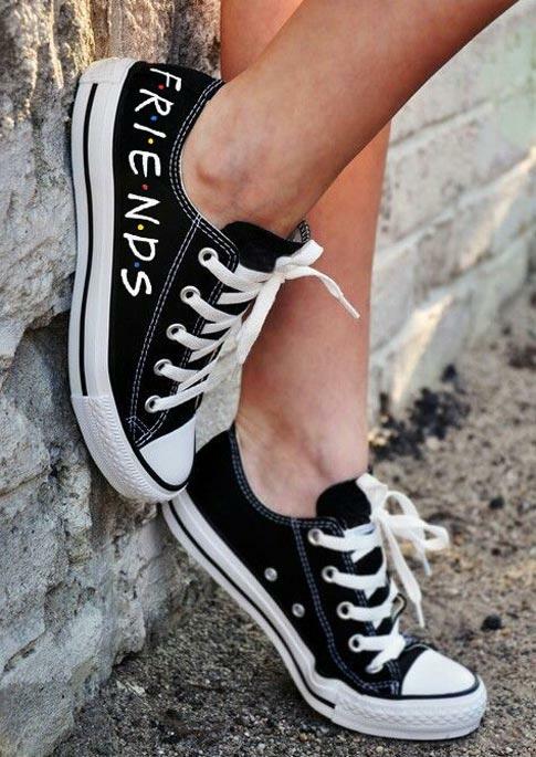 

Sneakers Friends Lace Up Flat Canvas Sneakers in Black. Size: ,38,39,40,41