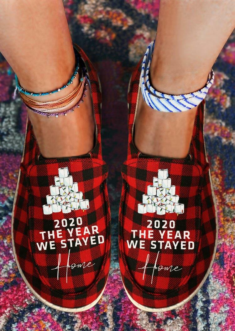 

Sneakers 2020 The Year We Stayed Home Buffalo Plaid Flat Sneakers in Red. Size: ,38,39,40,41