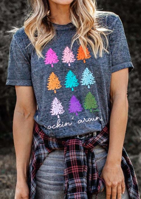 

Tees T-shirts Colorful Christmas Trees Rockin Around T-Shirt Tee in Dark Grey. Size: S,M,,XL