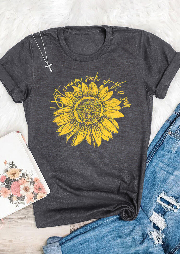 

T-shirts Tees Sunflower Printed T-Shirt Tee in Dark Grey. Size: ,L