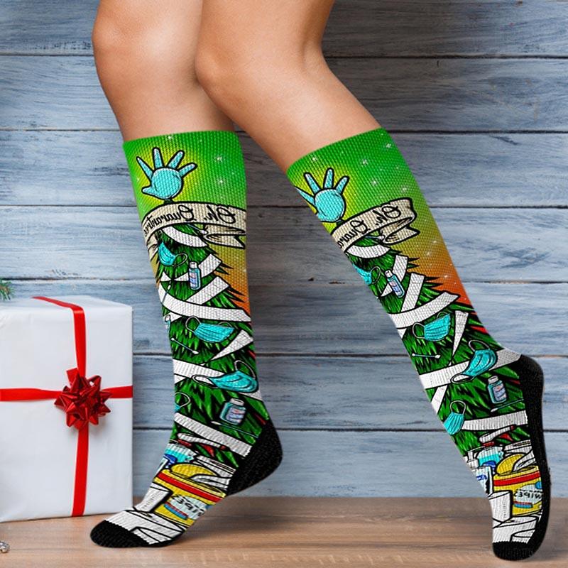 

Crew Socks Reindeer Santa Warm Mid-Calf Socks in Green. Size
