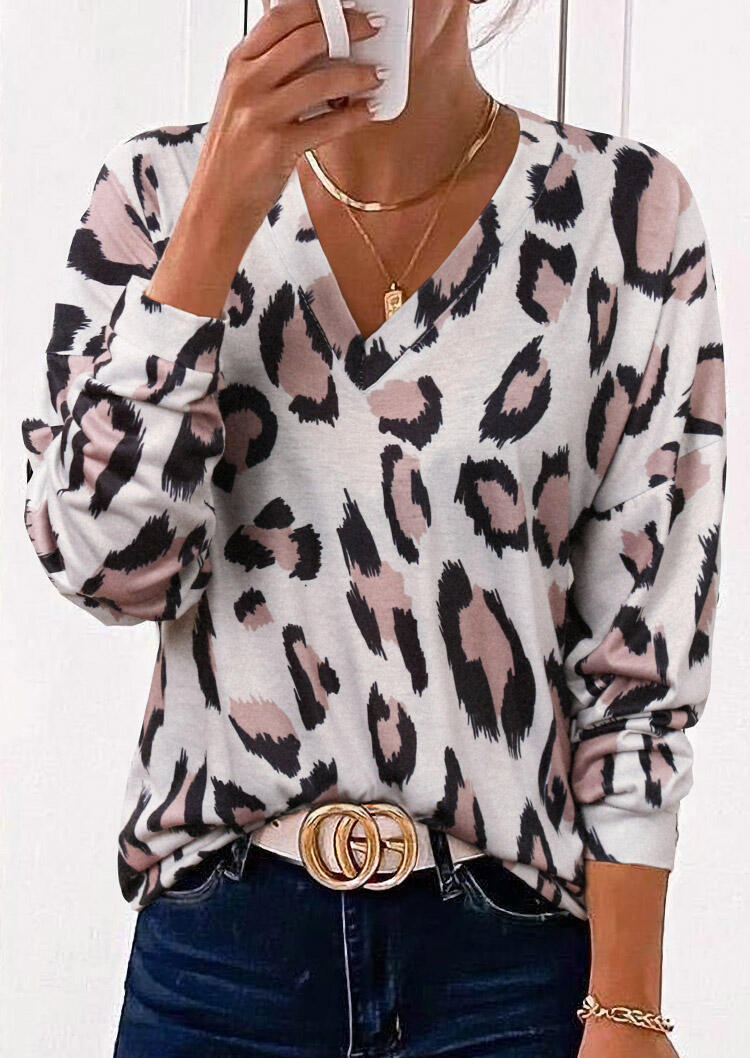 

Blouses Leopard V-Neck Drop Shoulder Casual Blouse in Leopard. Size