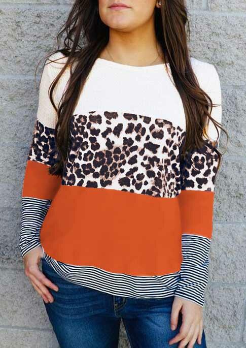 

Blouses Leopard Striped Color Block Casual Blouse in Multicolor. Size
