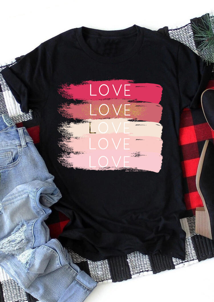 

T-shirts Tees Valentine Love Graphic O-Neck T-Shirt Tee in Black. Size
