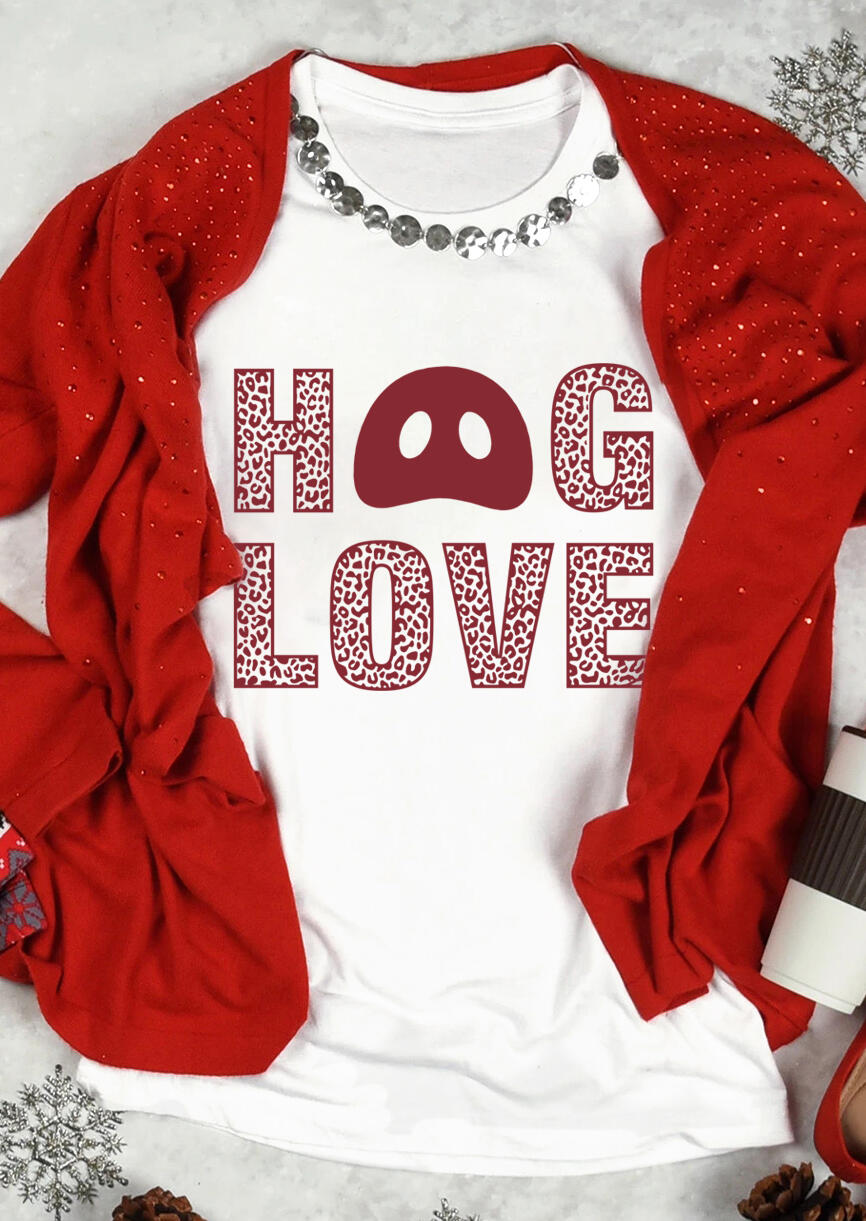 

T-shirts Tees Hug Love Pig Nose Leopard T-Shirt Tee in White. Size: ,XL