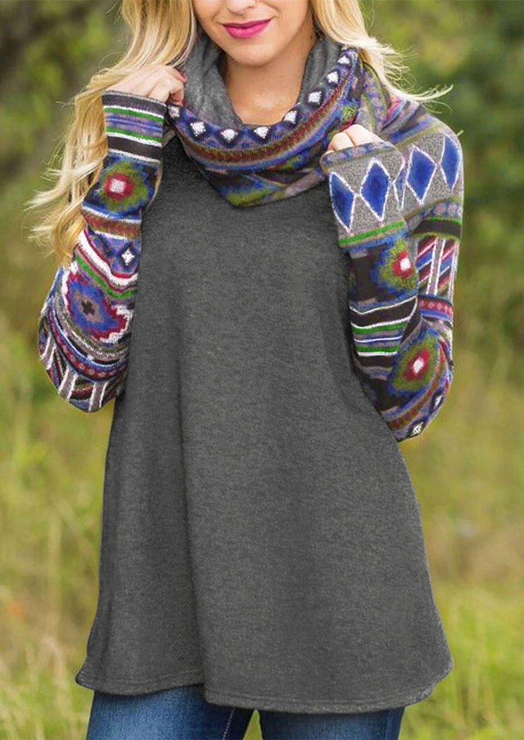 

Sweatshirts Aztec Geometric Cowl Neck Pullover Sweatshirt in Gray. Size: ,M,L