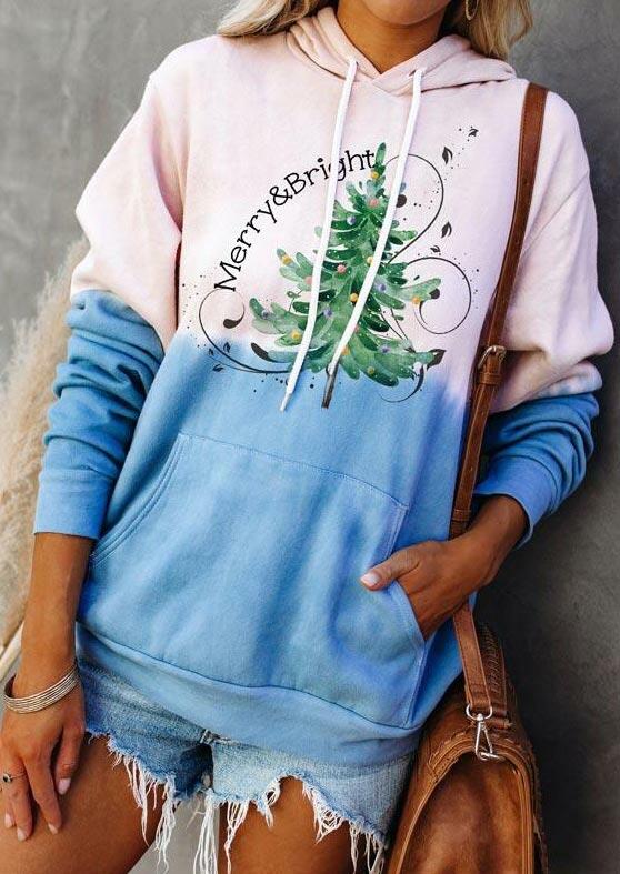 

Hoodies Christmas Tree Merry & Bright Kangaroo Pocket Drawstring Hoodie in White. Size: S,M,,XL