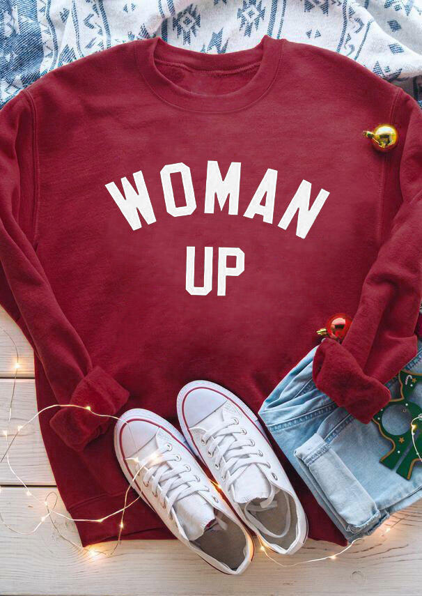 

Sweatshirts Woman Up O-Neck Pullover Sweatshirt in Burgundy. Size: S,,L,XL