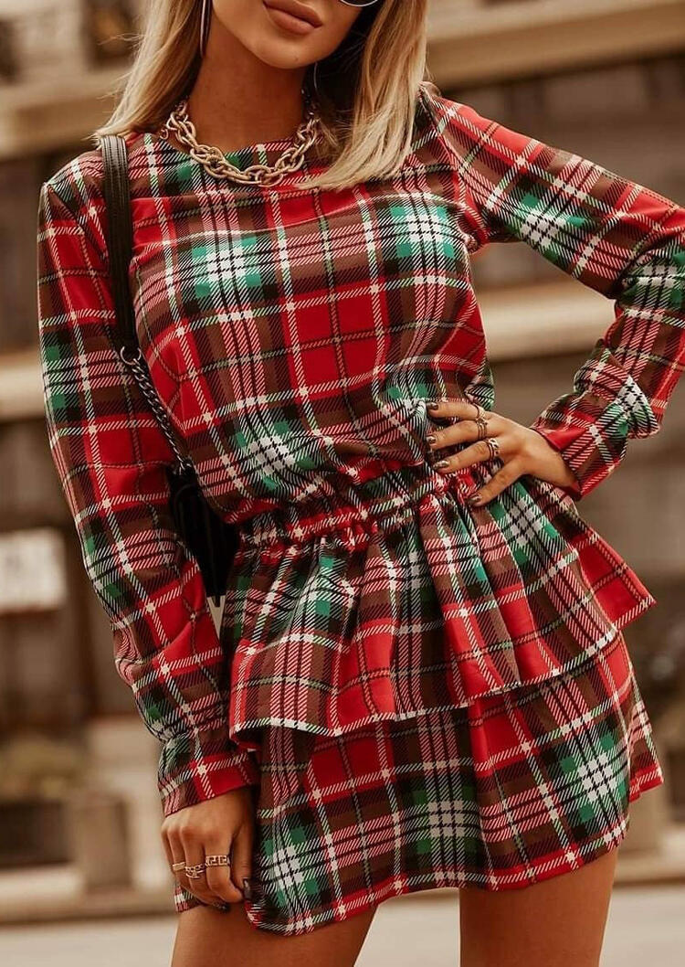 

Mini Dresses Plaid Ruffled Layered Long Sleeve Mini Dress in Multicolor. Size: L,M,,XL